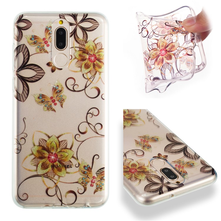 Glitter Powder IMD TPU Mobile Cover for Huawei Mate 10 Lite / nova 2i / Maimang 6 / Honor 9i (India) - Flowers and Butterflies-1