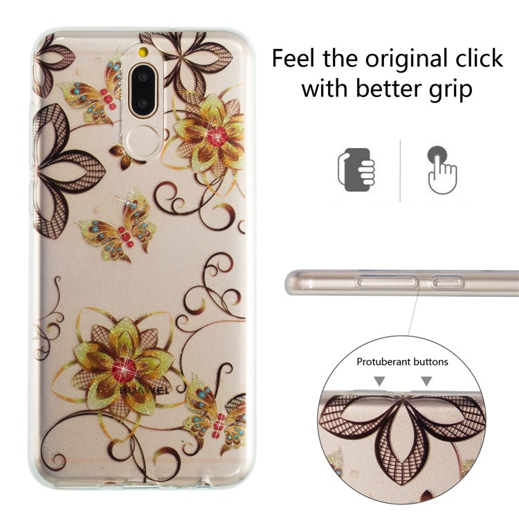 Glitter Powder IMD TPU Mobile Cover for Huawei Mate 10 Lite / nova 2i / Maimang 6 / Honor 9i (India) - Flowers and Butterflies-2