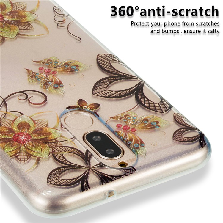 Glitter Powder IMD TPU Mobile Cover for Huawei Mate 10 Lite / nova 2i / Maimang 6 / Honor 9i (India) - Flowers and Butterflies-3