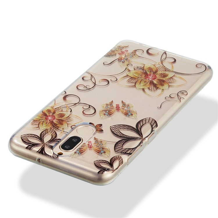 Glitter Powder IMD TPU Mobile Cover for Huawei Mate 10 Lite / nova 2i / Maimang 6 / Honor 9i (India) - Flowers and Butterflies-4