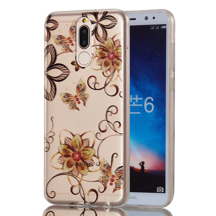 Glitter Powder IMD TPU Mobile Cover for Huawei Mate 10 Lite / nova 2i / Maimang 6 / Honor 9i (India) - Flowers and Butterflies-6