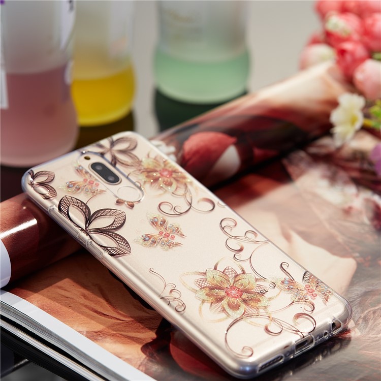 Glitter Powder IMD TPU Mobile Cover for Huawei Mate 10 Lite / nova 2i / Maimang 6 / Honor 9i (India) - Flowers and Butterflies-7