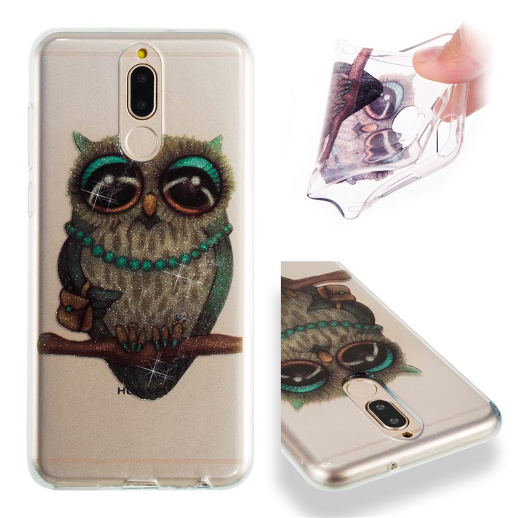 Glitter Powder IMD TPU Mobile Shell for Huawei Mate 10 Lite / nova 2i / Maimang 6 / Honor 9i (India) - Owl Pattern-1
