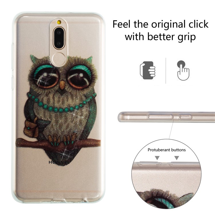 Glitter Powder IMD TPU Mobile Shell for Huawei Mate 10 Lite / nova 2i / Maimang 6 / Honor 9i (India) - Owl Pattern-2