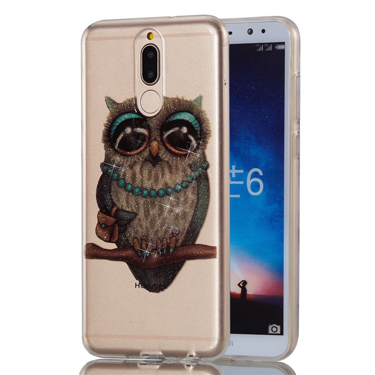 Glitter Powder IMD TPU Mobile Shell for Huawei Mate 10 Lite / nova 2i / Maimang 6 / Honor 9i (India) - Owl Pattern-6