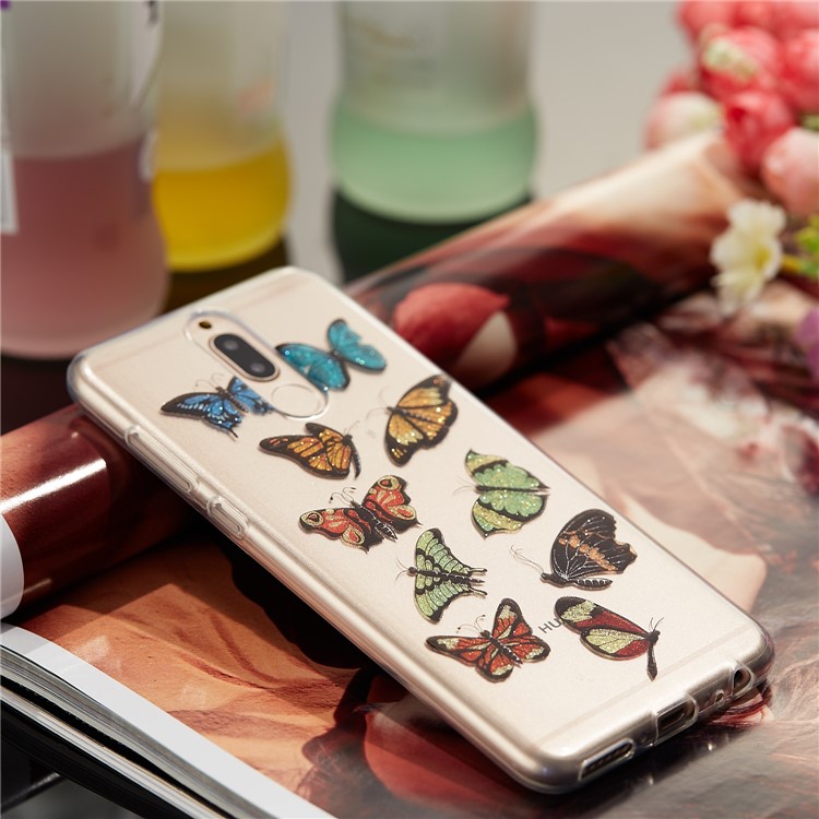 Glitter Powder IMD TPU Mobile Phone Casing for Huawei Mate 10 Lite / nova 2i / Maimang 6 / Honor 9i (India) - Multi-butterflies-7