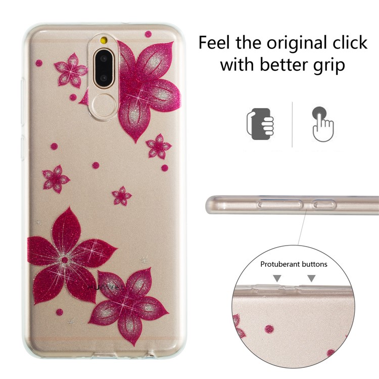 Glitter Powder IMD TPU Cell Phone Casing for Huawei Mate 10 Lite / nova 2i / Maimang 6 / Honor 9i (India) - Red Flower-2
