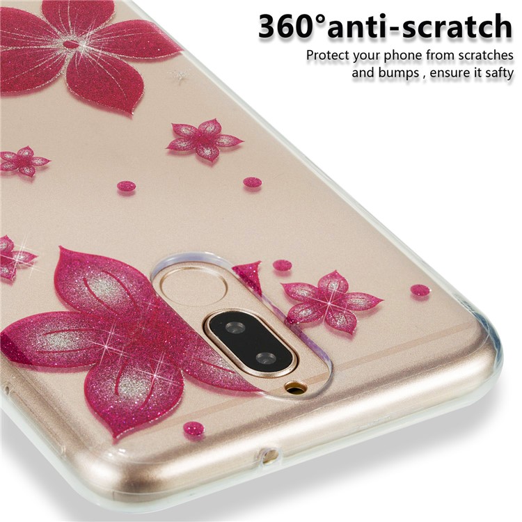 Glitter Powder IMD TPU Cell Phone Casing for Huawei Mate 10 Lite / nova 2i / Maimang 6 / Honor 9i (India) - Red Flower-3