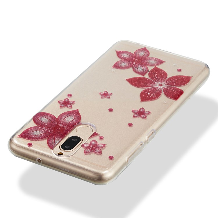 Glitter Powder IMD TPU Cell Phone Casing for Huawei Mate 10 Lite / nova 2i / Maimang 6 / Honor 9i (India) - Red Flower-4