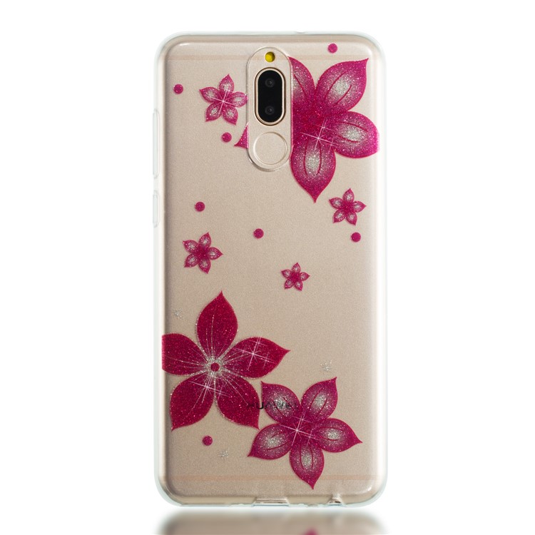 Glitter Powder IMD TPU Cell Phone Casing for Huawei Mate 10 Lite / nova 2i / Maimang 6 / Honor 9i (India) - Red Flower-5
