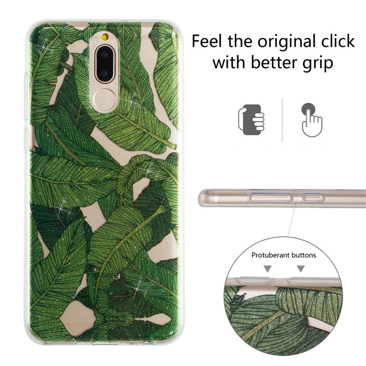 Glitter Powder IMD TPU Back Cover Case for Huawei Mate 10 Lite / nova 2i / Maimang 6 / Honor 9i (India) - Green Leaves-2
