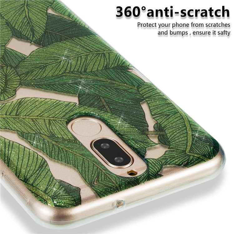 Glitter Powder IMD TPU Back Cover Case for Huawei Mate 10 Lite / nova 2i / Maimang 6 / Honor 9i (India) - Green Leaves-3