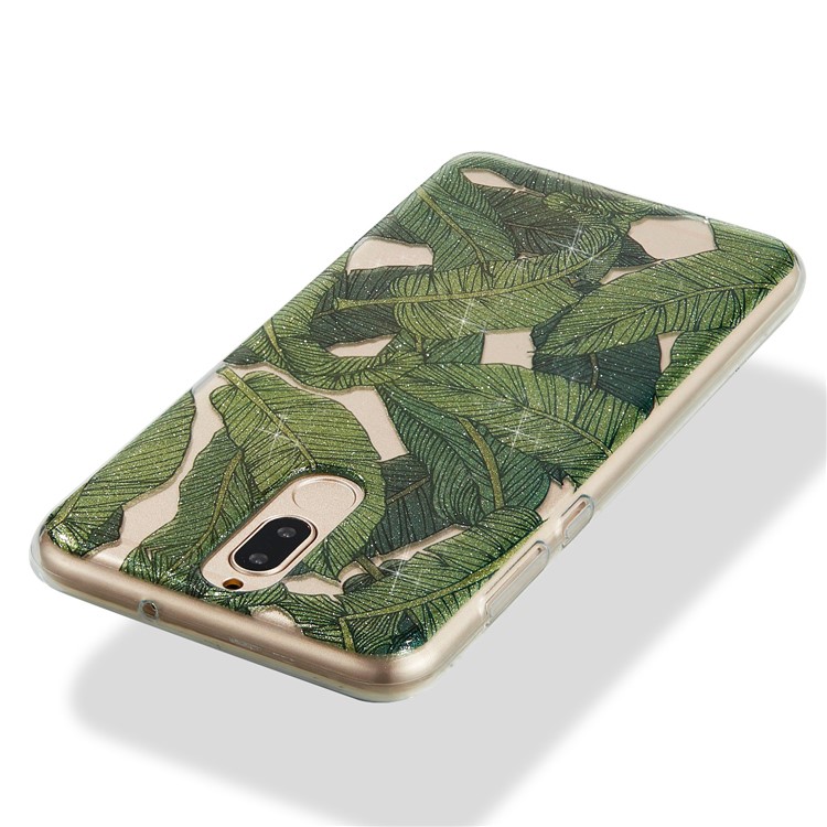 Glitter Powder IMD TPU Back Cover Case for Huawei Mate 10 Lite / nova 2i / Maimang 6 / Honor 9i (India) - Green Leaves-4