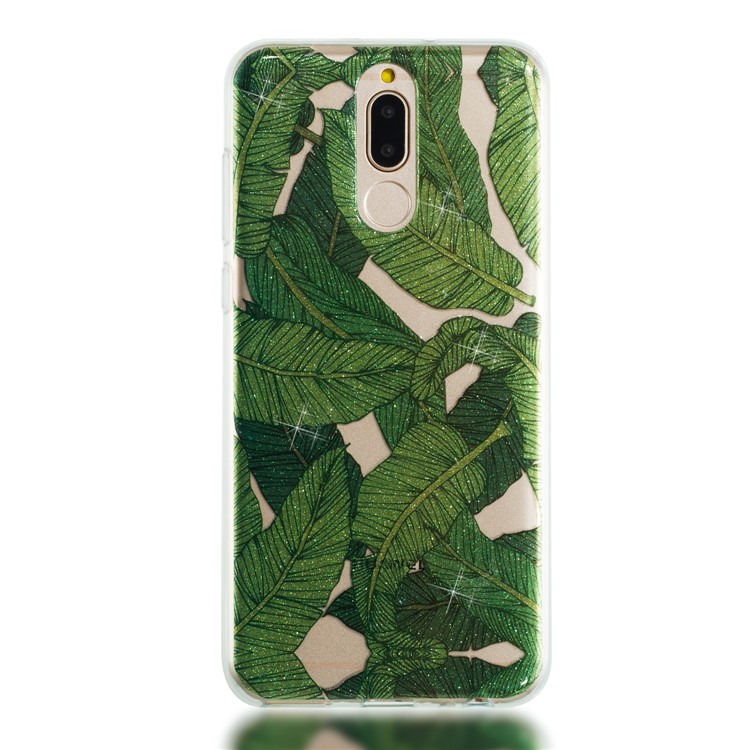 Glitter Powder IMD TPU Back Cover Case for Huawei Mate 10 Lite / nova 2i / Maimang 6 / Honor 9i (India) - Green Leaves-5