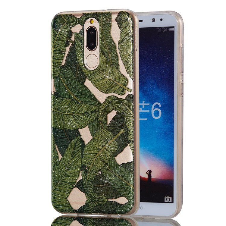 Glitter Powder IMD TPU Back Cover Case for Huawei Mate 10 Lite / nova 2i / Maimang 6 / Honor 9i (India) - Green Leaves-6