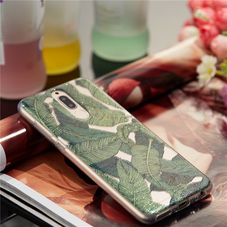 Glitter Powder IMD TPU Back Cover Case for Huawei Mate 10 Lite / nova 2i / Maimang 6 / Honor 9i (India) - Green Leaves-7