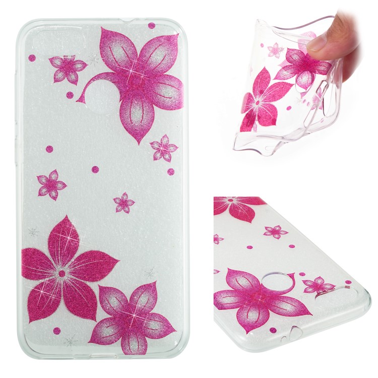 IMD Glitter Powder TPU Mobile Phone Casing for Huawei P9 lite mini / Y6 Pro (2017) / Enjoy 7 - Red Flower-1