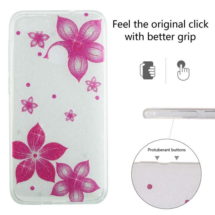 IMD Glitter Powder TPU Mobile Phone Casing for Huawei P9 lite mini / Y6 Pro (2017) / Enjoy 7 - Red Flower-2