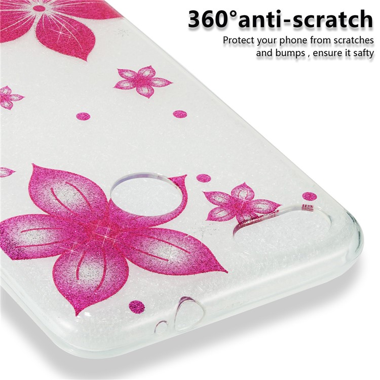 IMD Glitter Powder TPU Mobile Phone Casing for Huawei P9 lite mini / Y6 Pro (2017) / Enjoy 7 - Red Flower-3