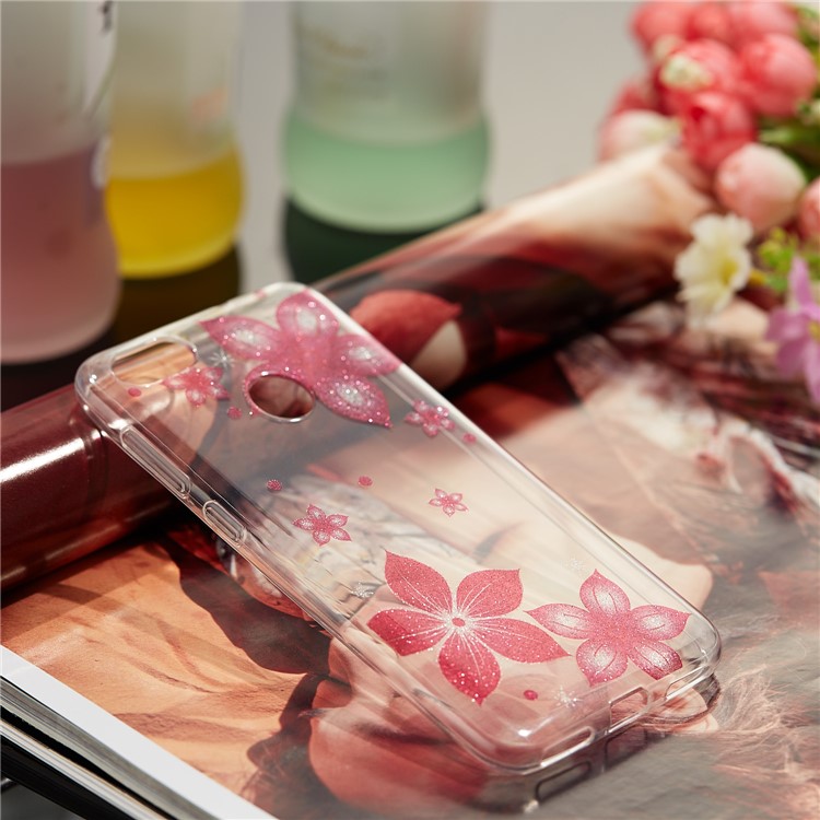 IMD Glitter Powder TPU Mobile Phone Casing for Huawei P9 lite mini / Y6 Pro (2017) / Enjoy 7 - Red Flower-7