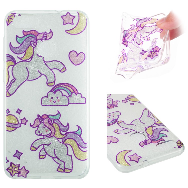 IMD Glitter Powder TPU Phone Accessory Case for Huawei P9 lite mini / Y6 Pro (2017) / Enjoy 7 - Playing Unicorns-1