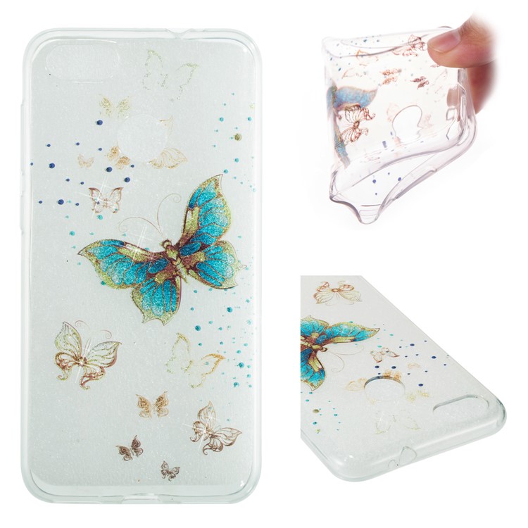 IMD Glitter Powder TPU Case Mobile Accessory for Huawei P9 lite mini / Y6 Pro (2017) / Enjoy 7 - Pretty Butterflies-1