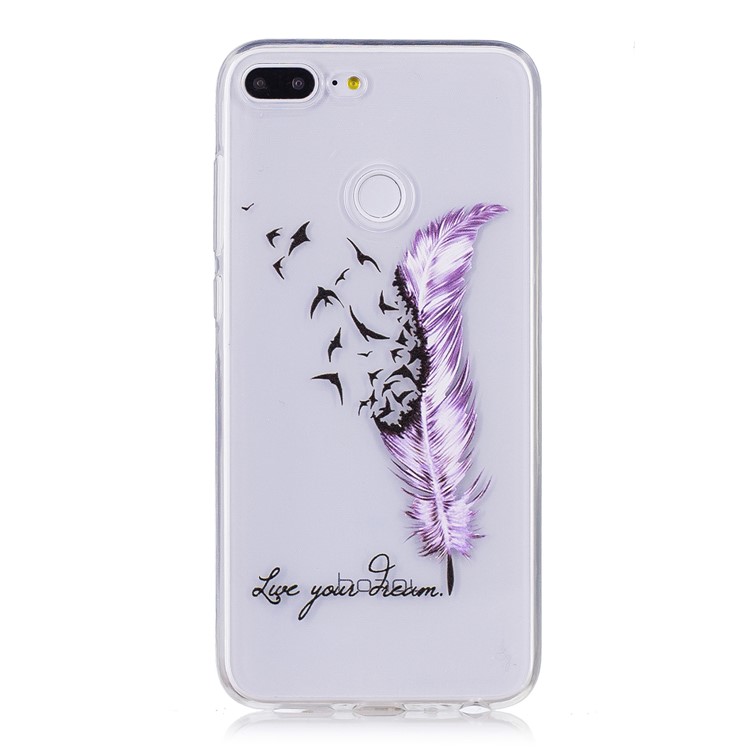 Embossment TPU Soft Cover for Huawei Honor 9 Lite/Youth Edition - Purple Feather and Bird-1