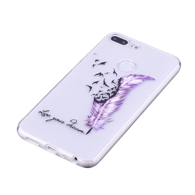Embossment TPU Soft Cover for Huawei Honor 9 Lite/Youth Edition - Purple Feather and Bird-2