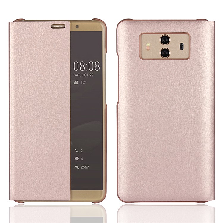 View Window PU Leather Folio Protective Phone Cover for Huawei Mate 10 - Rose Gold-1