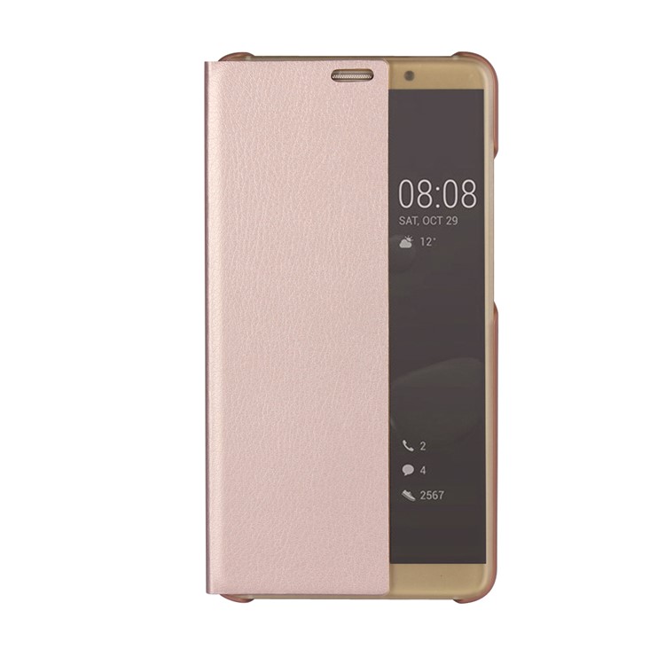 View Window PU Leather Folio Protective Phone Cover for Huawei Mate 10 - Rose Gold-2