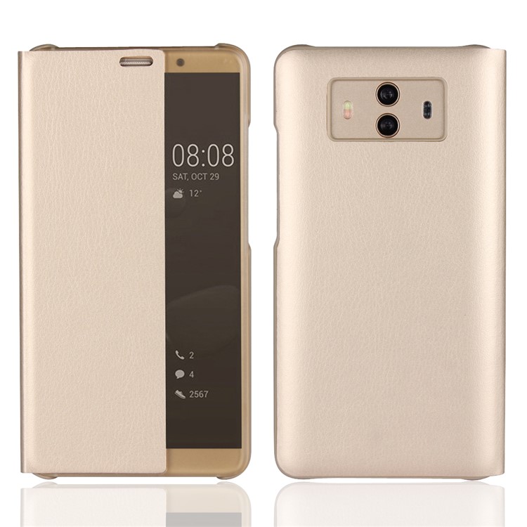 View Window PU Leather Mobile Case Cover for Huawei Mate 10 - Gold-1