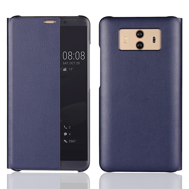 View Window PU Leather Protective Folio Phone Case for Huawei Mate 10 - Blue-1