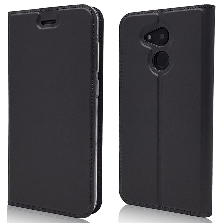 Magnetic Adsorption Card Holder Leather Flip Stand Cover for Huawei Honor 6C Pro / V9 Play - Black-1