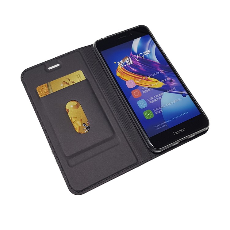 Magnetic Adsorption Card Holder Leather Flip Stand Cover for Huawei Honor 6C Pro / V9 Play - Black-5