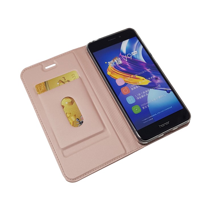 Magnetic Adsorption Leather Flip Phone Cover with Card Holder for Huawei Honor 6C Pro / V9 Play - Rose Gold-5