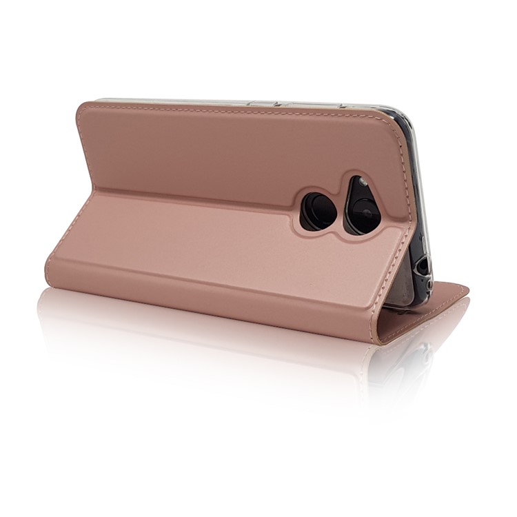 Magnetic Adsorption Leather Flip Phone Cover with Card Holder for Huawei Honor 6C Pro / V9 Play - Rose Gold-6