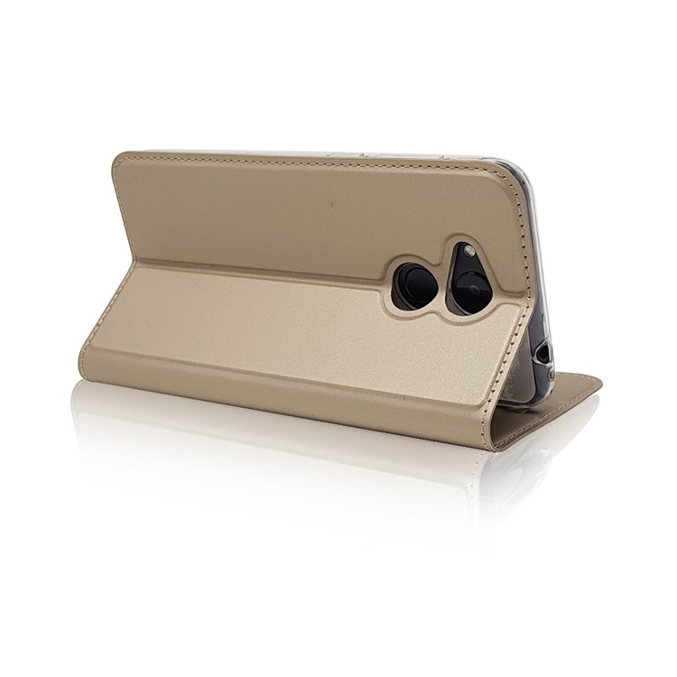 For Huawei Honor 6C Pro / V9 Play Magnetic Adsorption Card Holder Leather Flip Stand Case Accessory - Gold-6