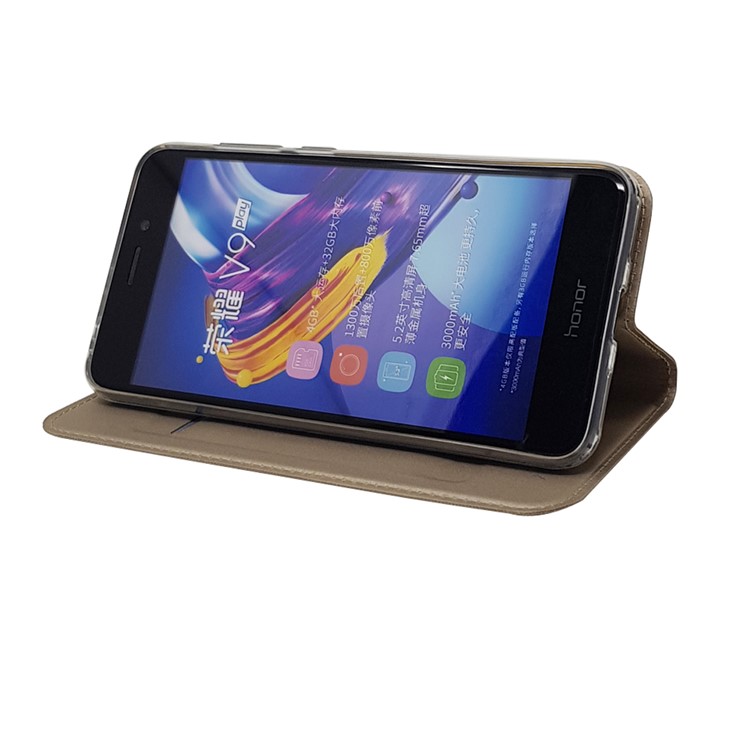 For Huawei Honor 6C Pro / V9 Play Magnetic Adsorption Card Holder Leather Flip Stand Case Accessory - Gold-7