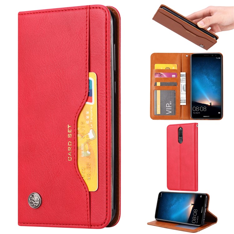 Auto-absorbed PU Leather Wallet Stand Cover for Huawei Mate 10 Lite / nova 2i / Maimang 6 / Honor 9i (India) - Red-1