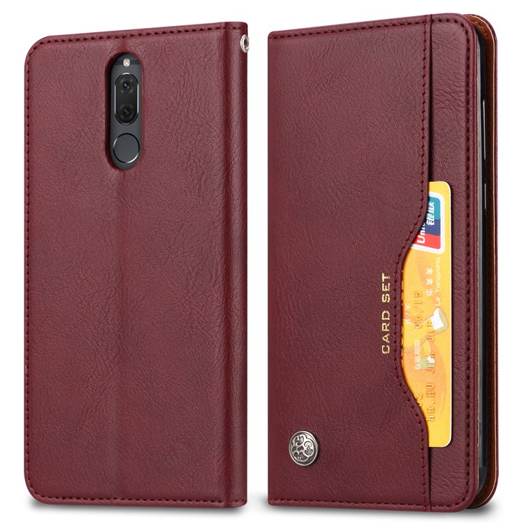 Auto-absorbed Card Holder Leather Phone Casing for Huawei Mate 10 Lite / nova 2i / Maimang 6 / Honor 9i (India) - Wine Red-2