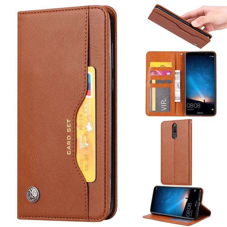 Auto-absorbed PU Leather Mobile Cover Shell for Huawei Mate 10 Lite / nova 2i / Maimang 6 / Honor 9i (India) - Brown-1