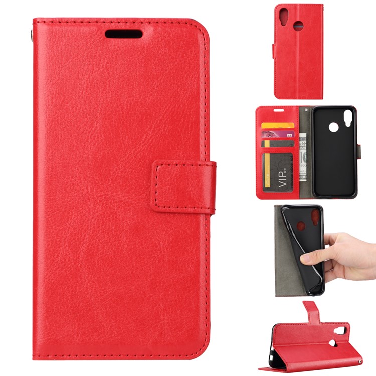 For Huawei P20 Lite / Nova 3e Crazy Horse PU Leather Stand Wallet Phone Shell - Red-1
