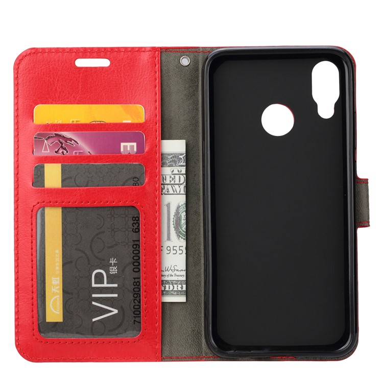 For Huawei P20 Lite / Nova 3e Crazy Horse PU Leather Stand Wallet Phone Shell - Red-4