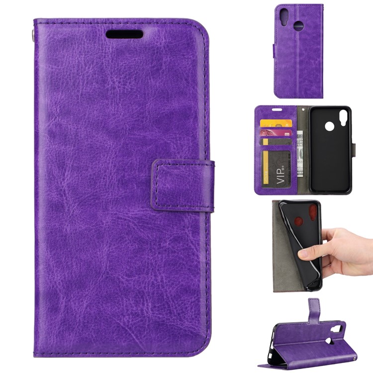For Huawei P20 Lite / Nova 3e Crazy Horse Stand Wallet Leather Phone Casing - Purple-1