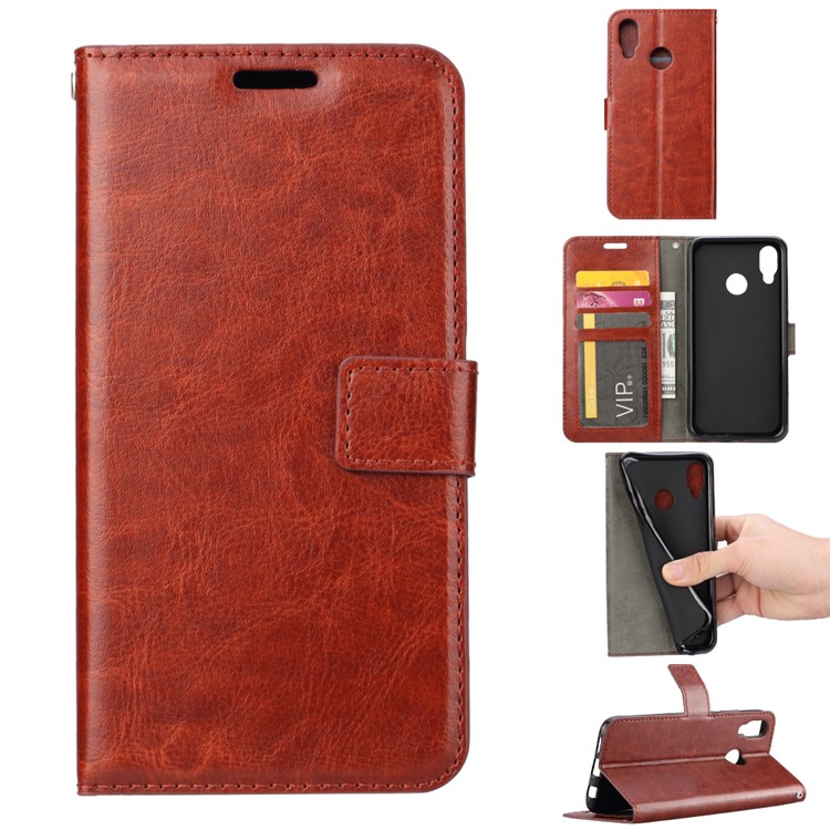 For Huawei P20 Lite / Nova 3e Crazy Horse Wallet Stand Leather Mobile Cover Shell - Brown-1