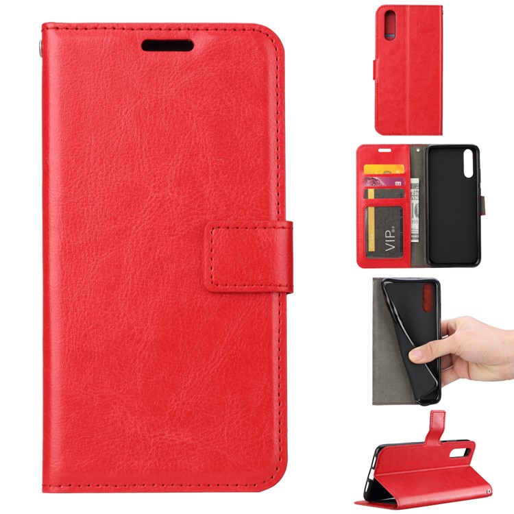 Crazy Horse Wallet Leather Cell Phone Case for Huawei P20 - Red-1