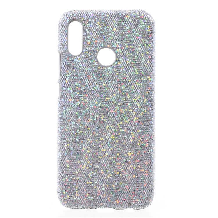 Leather Coated Plastic Mobile Casing for Huawei P20 Lite / Nova 3e - Silver Glittery Sequins-1