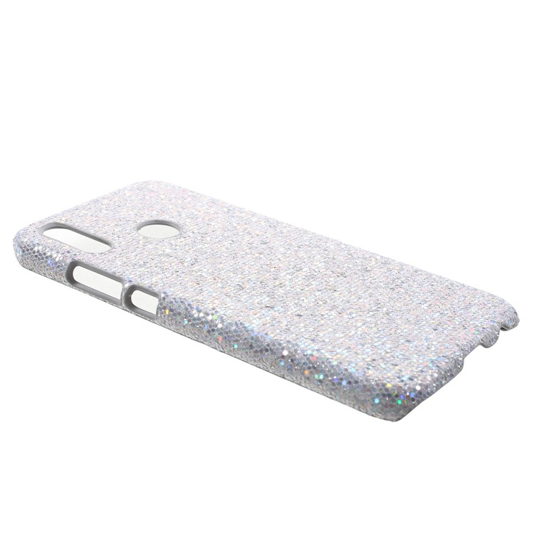 Leather Coated Plastic Mobile Casing for Huawei P20 Lite / Nova 3e - Silver Glittery Sequins-2