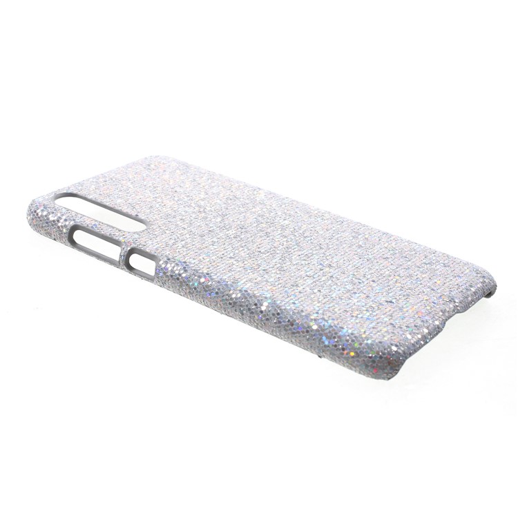 PU Leather Coated PC Mobile Casing for Huawei P20 Pro - Silver Glittery Sequins-2