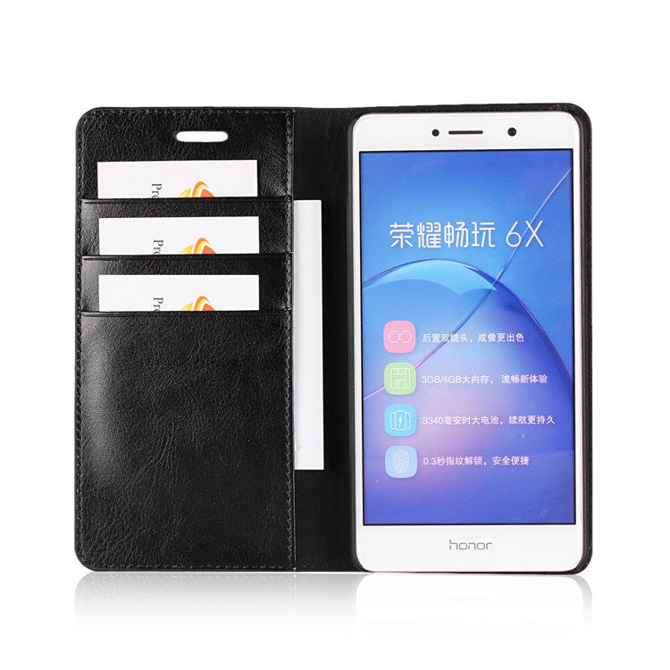 Crazy Horse Texture Wallet Stand Genuine Leather Case for Huawei Honor 6x (2016) / Mate 9 Lite - Black-5